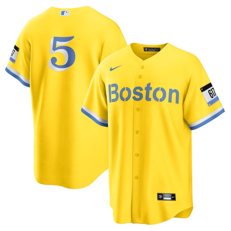 Men Boston Red Sox #5 Enrique Hernandez Nike Gold Light Blue City Connect Replica Player MLB Jersey->boston red sox->MLB Jersey